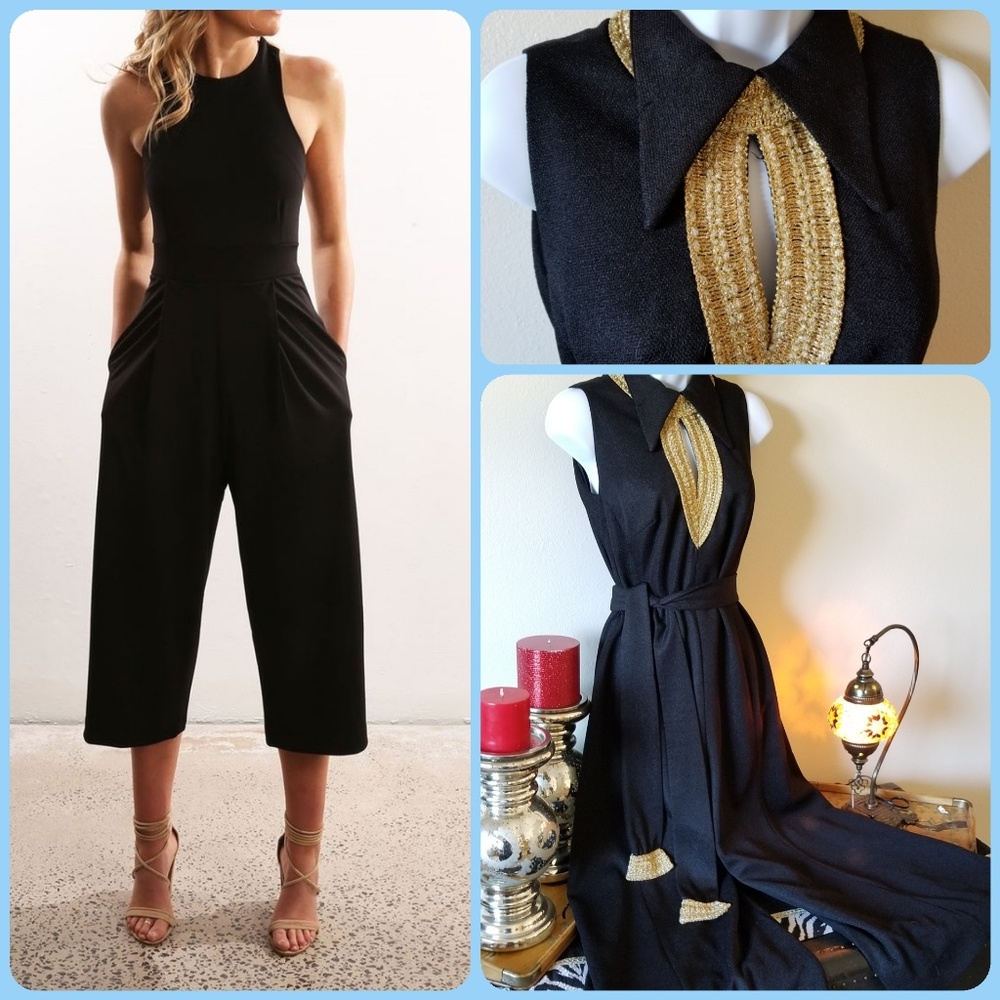 Vintage 70s calf length wide leg jumpsuit romper